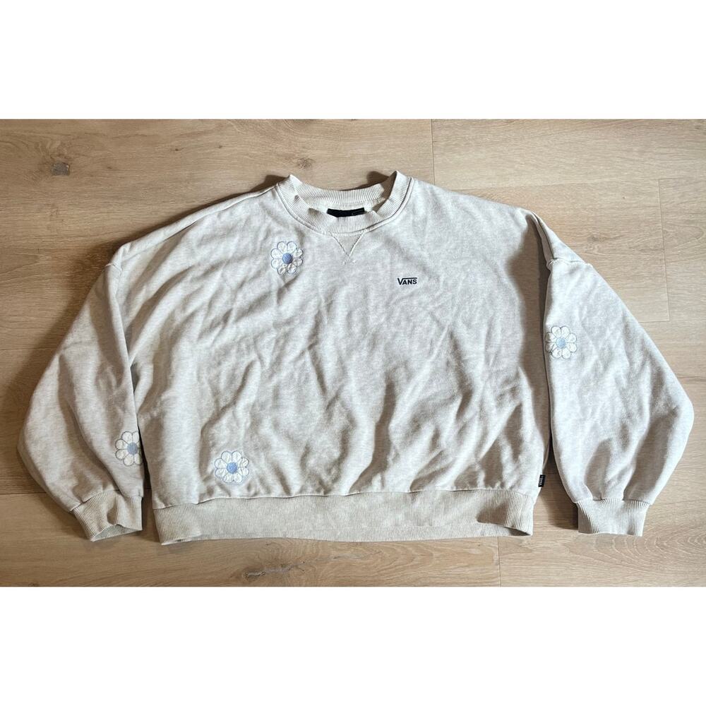 VANS womens  Patchwork Flower Daisy Crew Cropped Sweatshirt, medium